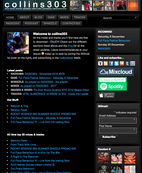 screenshot of original colllins303.com homepage before the rebuild