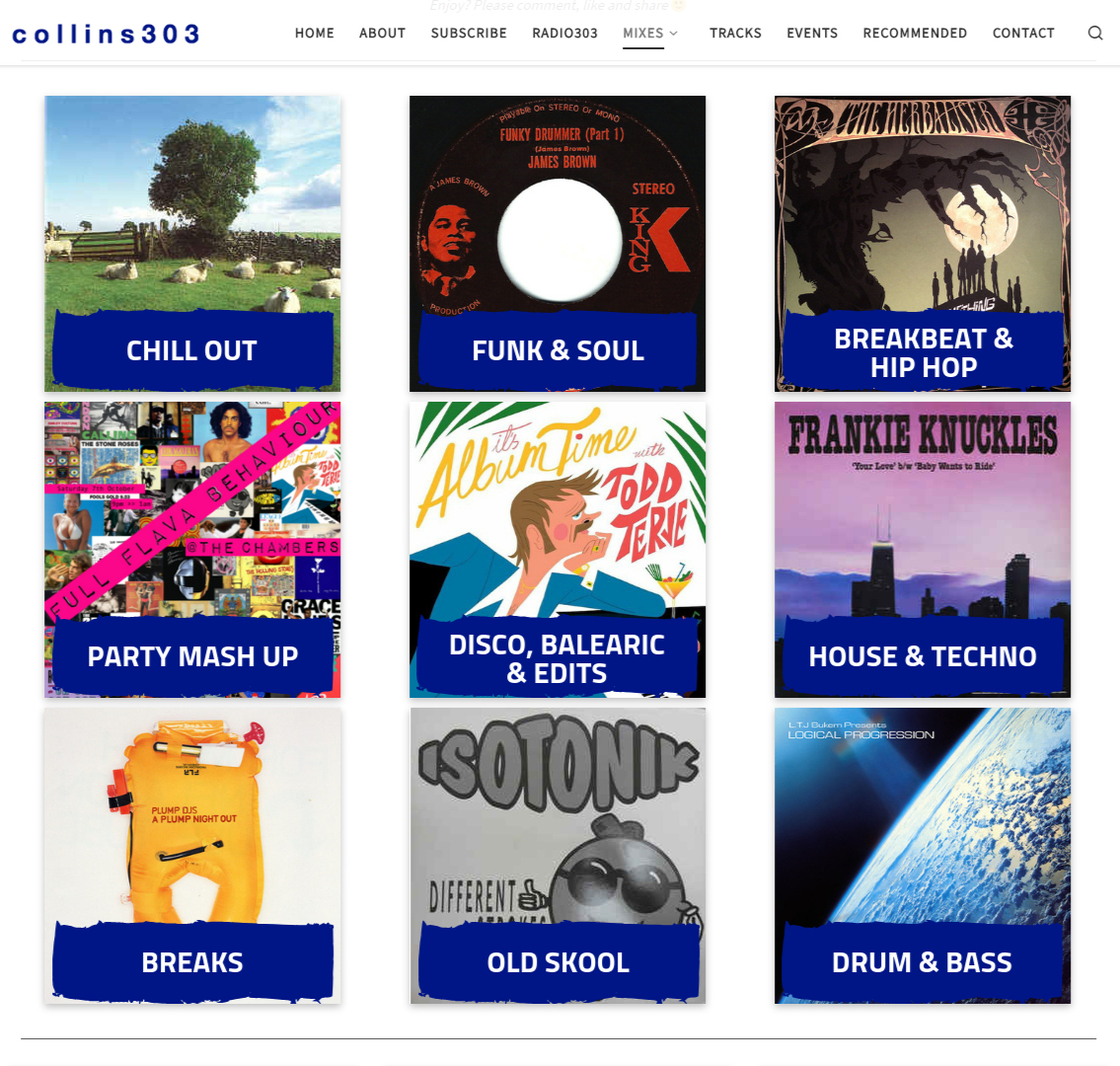 new genre buttons for collins303.com mixes page